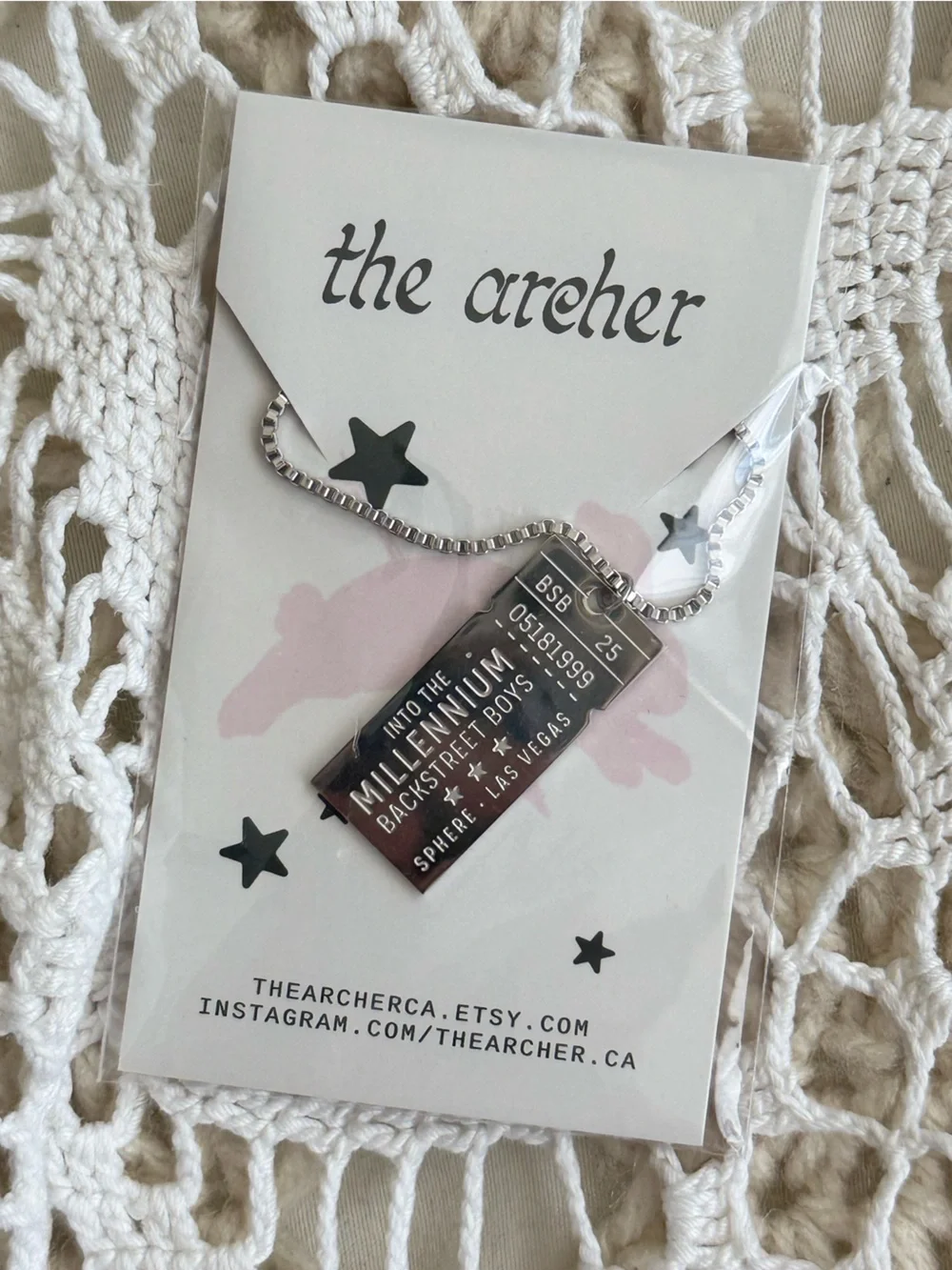 Backstreet Boys Millennium Tour Silver Ticket Pendant Necklace